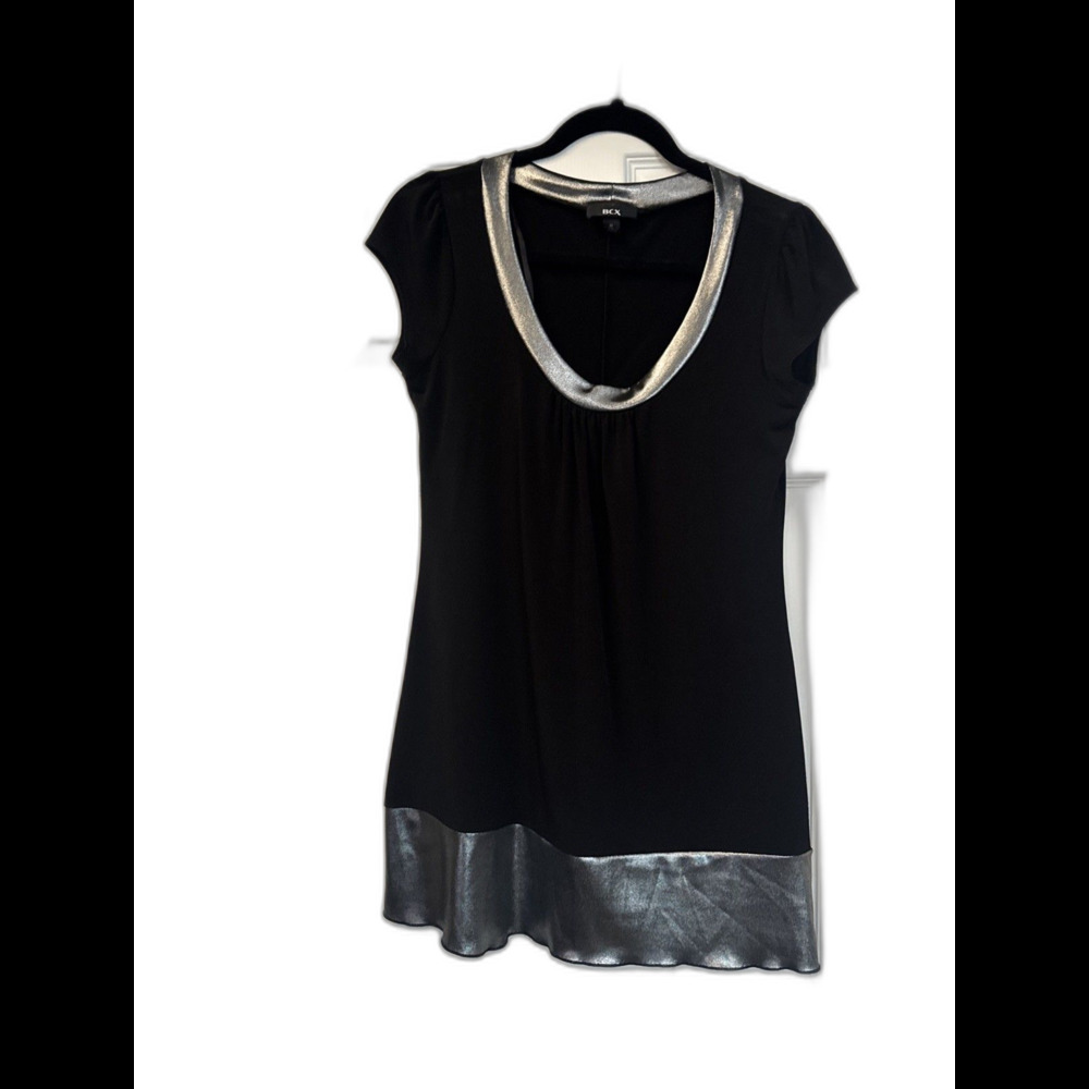 BCX Women’s Black Silver Short Sleeve Scoop neck Party Dress/tunic M
